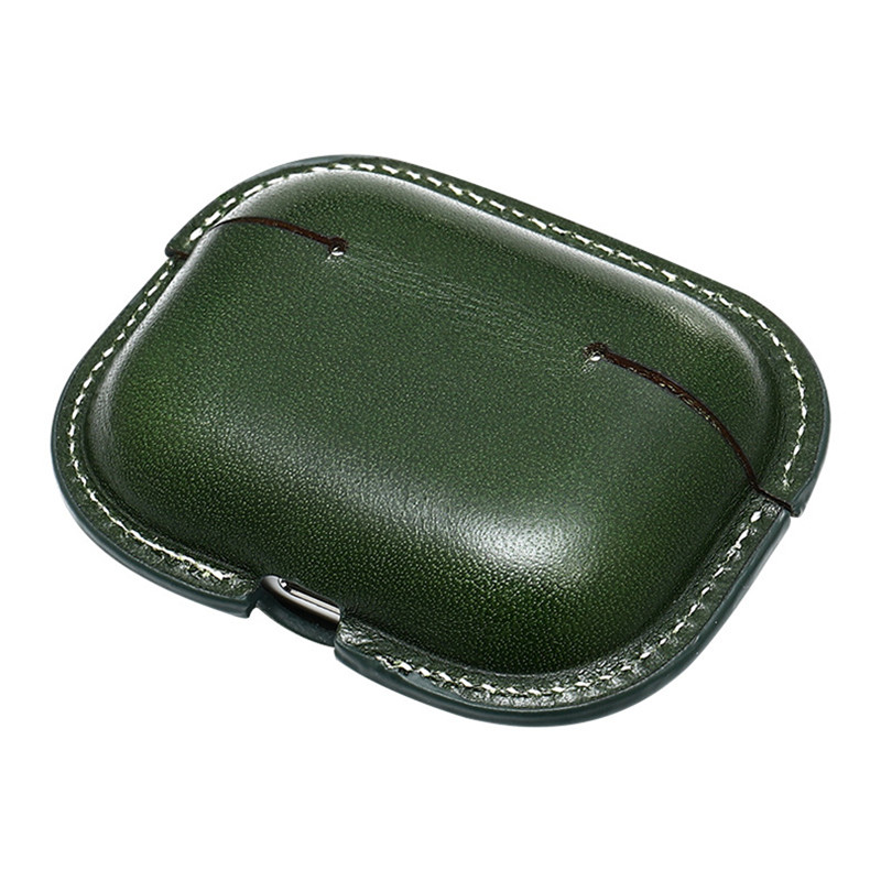 Nya Apple AirPods Pro2 Protective Case, Military Green Color Matching Calfskin Integrated Protective Case, Bluetooth Headset Case Crash Resistant Leather Case