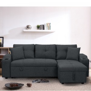 Tyg Höger Chaise Sectional Soffa Vardagsrum bäddsoffa med ottoman