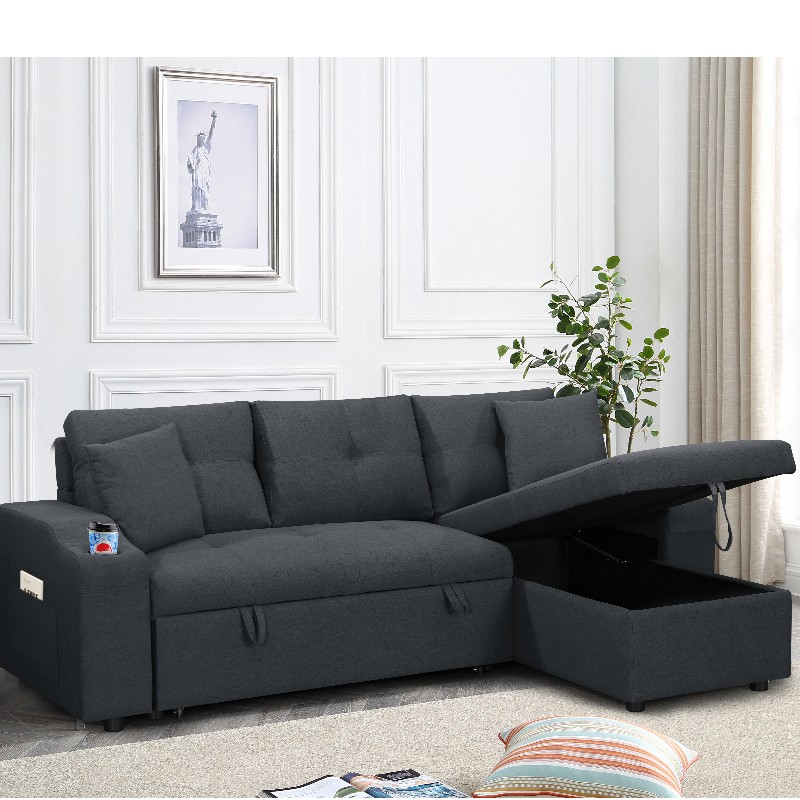 Tyg Höger Chaise Sectional Soffa Vardagsrum bäddsoffa med ottoman