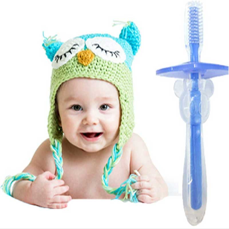 Mode silikon gummi teether spädbarn träning baby tandborste mjuk silikon baby tandborste