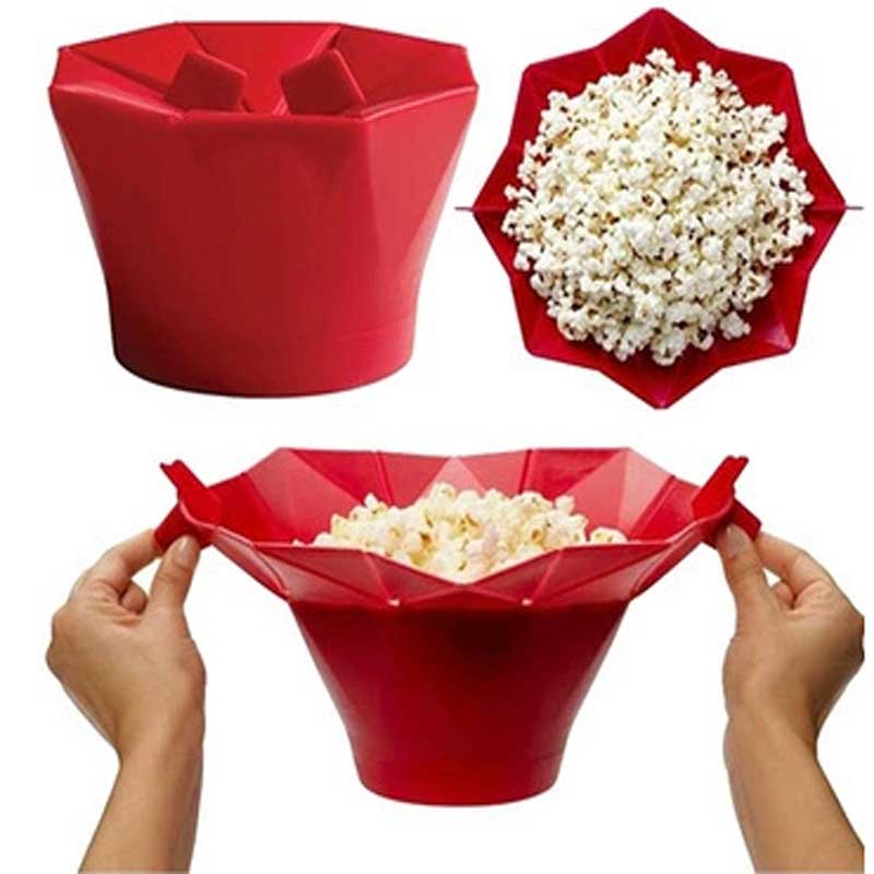 DIY Hemkökverktyg Collapsible Silicone Popcorn Popper Bowl Food Grade Silikon Lätt att rengöra skålen