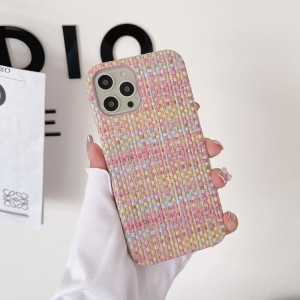 Apple iPhone14Pro liten dofttelefonfodral, handgjorda läderskyddsfodral med högkvalitativt tygmönster