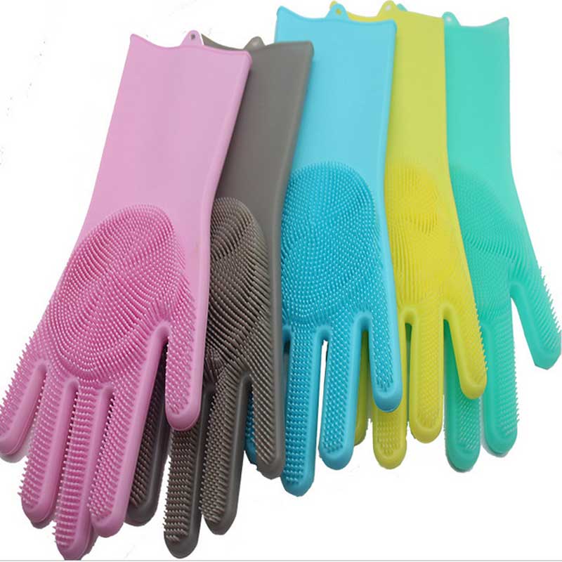 Kök rengöring handskar hushållshandskar gummibricka handskar för tvätt av diskar Silikon handskar diskmedel,