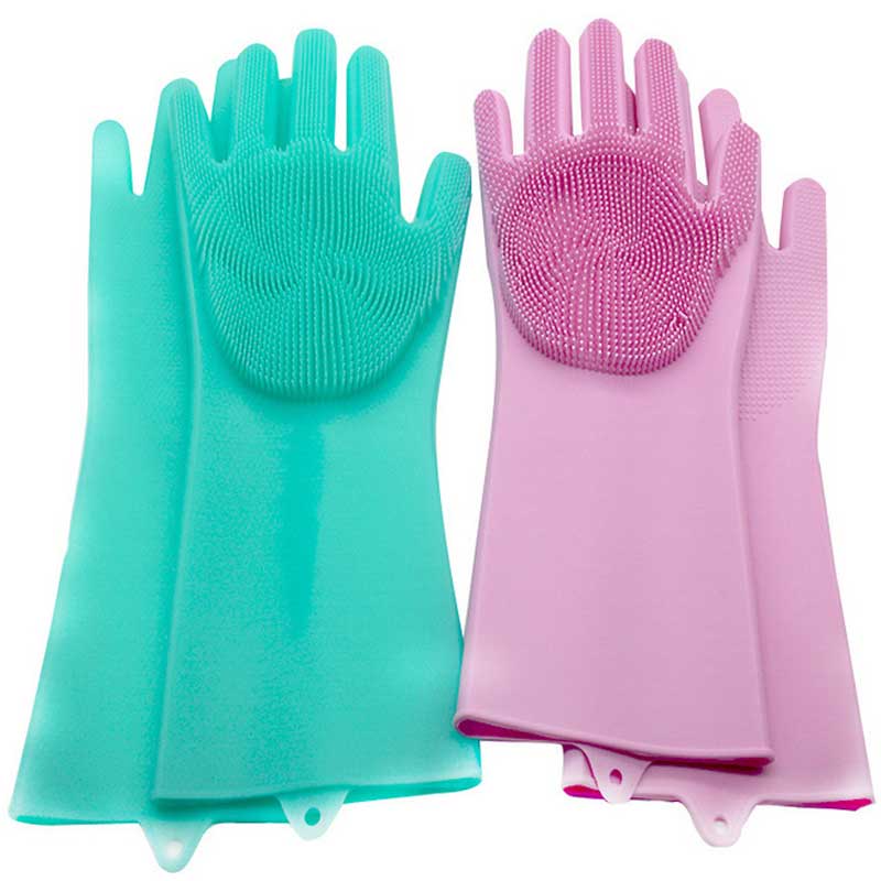 Kök rengöring handskar hushållshandskar gummibricka handskar för tvätt av diskar Silikon handskar diskmedel,
