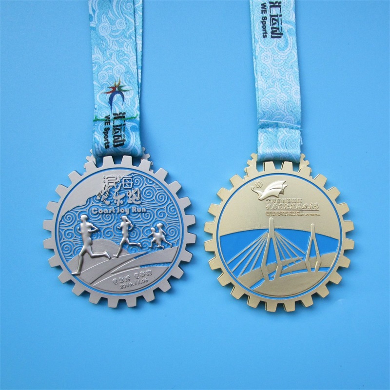 Gear Design Race Award 3D Metal Hanger Guldmedaljer Anpassad sportmedalj