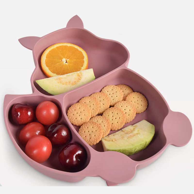 Squirrel-Divided Children's Tabell Provement Supplement Bowl Baby Fork and Spoon Integrated Silicone Bowl BPA Free Baby Feeding Suge Kids Plate Set With Spoon Fork