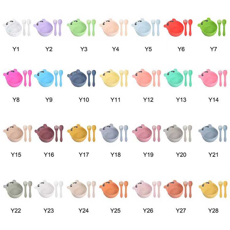 Baby Feeding Set Silicone Bowl Spoon Fork For Toddler Kids Cute Animal Silicon Bowl Set Bear Food Feeding Baby Plate For Children Supplies