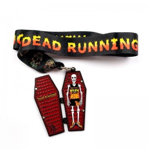 Metal die casting 7/8-tums matt svart metallmedalj halloween clamshell sportmedaljer