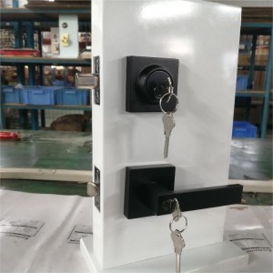 Fyrkantig ingångsspak med encylinderdödbultuppsättning, knappt kombination av dörrlåset, tungt ingångsdörrset, matt svart 1 -förpackning