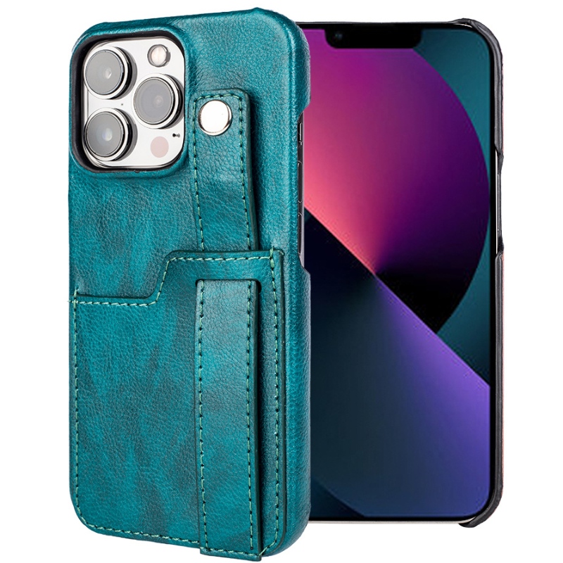 Apple iPhone 14 Fullt lädertelefonfodral, handhållen kortväskafäststelefonfodral, 360 graders fulla fall och skrapbeständigt skyddande läderfodral