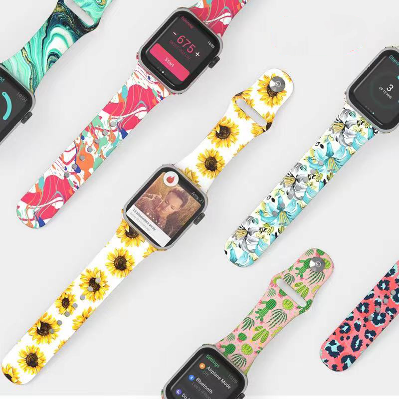 Anpassad mjuk tryckt gummi Sport Silicone Watch Strap Bands for Apple Iwatch