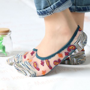 Summer Hot Sale Invisible Colorful Fashion Crystal Silk Low Cut Women Transparenta strumpor