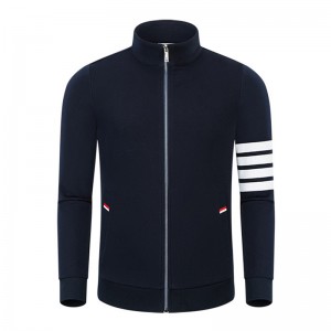 Våren och hösten New Four Bar Cotton Fashion Casual Small Stand Collar Men \\\\ \'S and Women\'s Zipper Long Sleeve Cardigan Coat