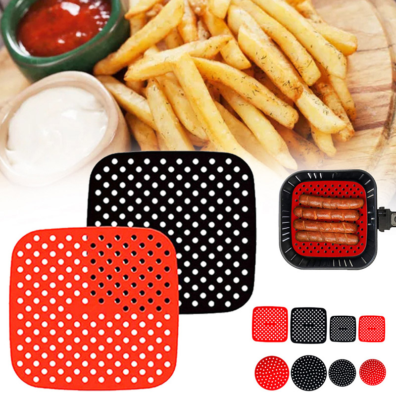 Återanvändbara silikon Air Fryer Liner med Air Fryer Magnetic Memo Board, Easy Clean Air Fryer tillbehör, Non-Stick, Air Fryer tillbehör Parchment ersättning