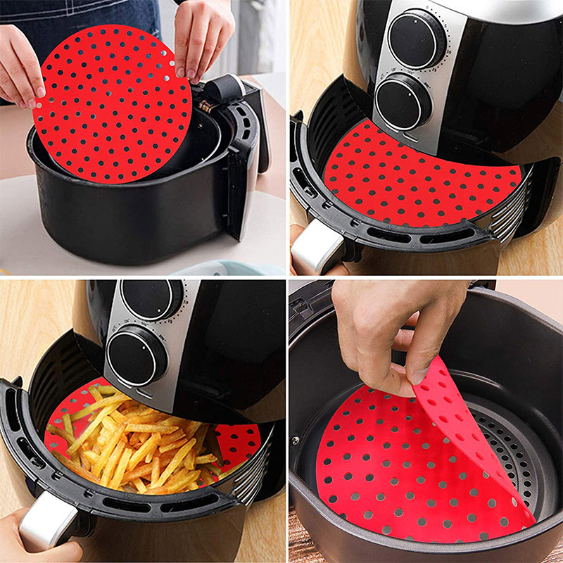 Återanvändbara silikon Air Fryer Liner med Air Fryer Magnetic Memo Board, Easy Clean Air Fryer tillbehör, Non-Stick, Air Fryer tillbehör Parchment ersättning