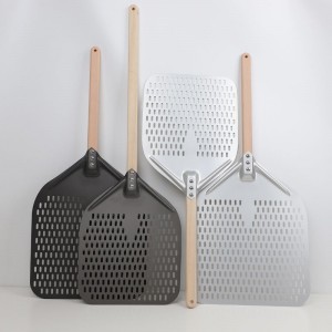 Trähandtag Hard Anodized 8inch 10inch Perforated Aluminium Pizza Peel Pizza Shovel Pizza Spatula Pizza Turner
