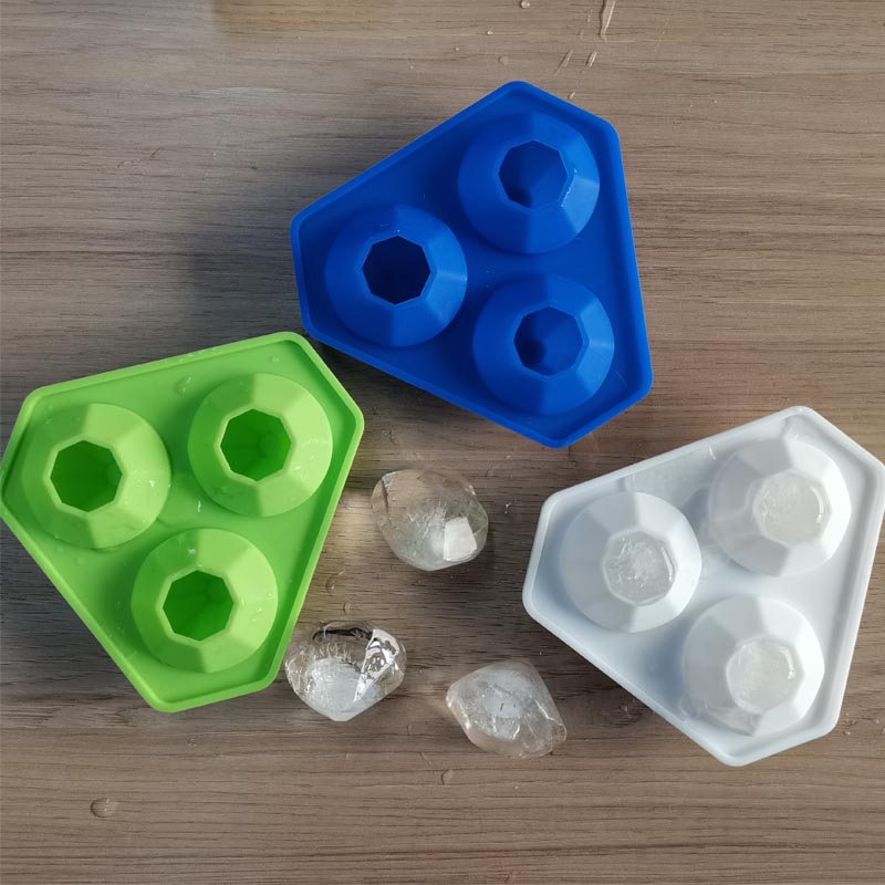 3 hål silikon diamantisfack diamant silikon mögelbrickor för whisky badbomber, godis, tvål och diy hantverk, diskmaskin säker, återanvändbar