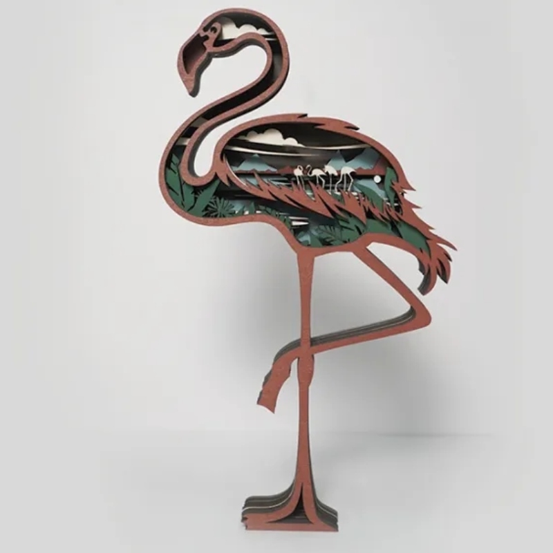 3D Flamingo träartefaktdekoration