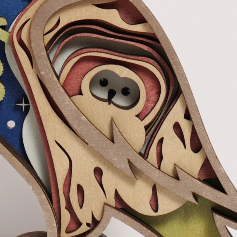 3D Owl träartefaktdekoration