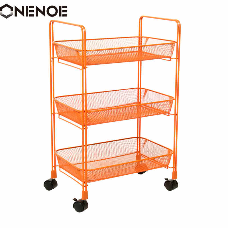 OneNoe Design Modern Metal Mesh 3-Tier Storage Organizer Multi-Use Utility Rolling Cart Kitchen Heavy Duty Strong Atability Trolley Storage Cart med korgar