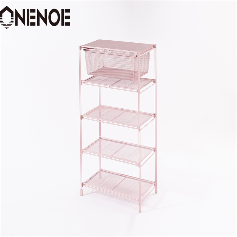 OneNoe Simple Small Wire Metal Mesh Stapelbara förvaringsskor Hyllor Klädhyllor Bokhyllor Hyllor med 5-nivå för Hotel Supermarket Shopping Store