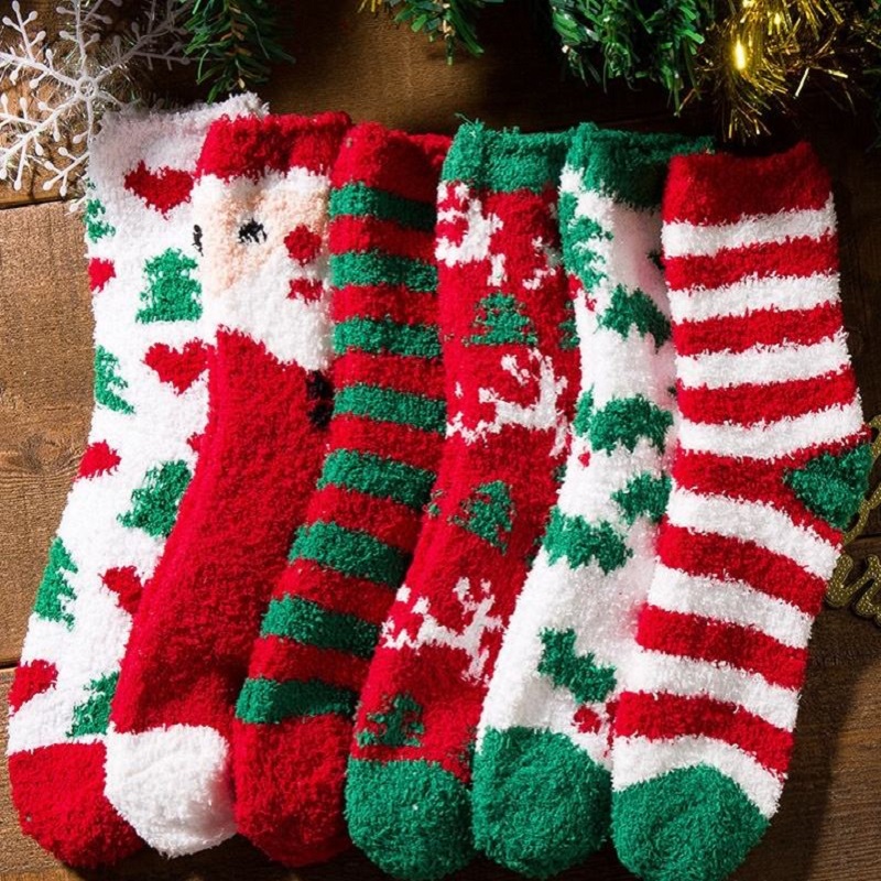 Ny anti -slip inomhus mysig mjuk anpassad varm fluffig fuzzy julstrumpor