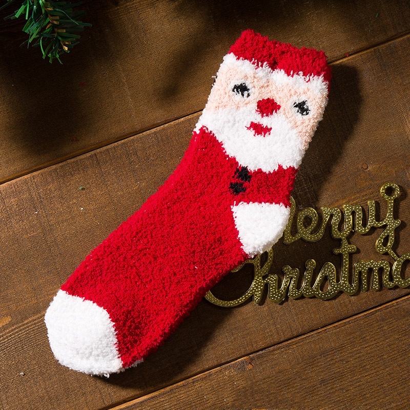 Ny anti -slip inomhus mysig mjuk anpassad varm fluffig fuzzy julstrumpor