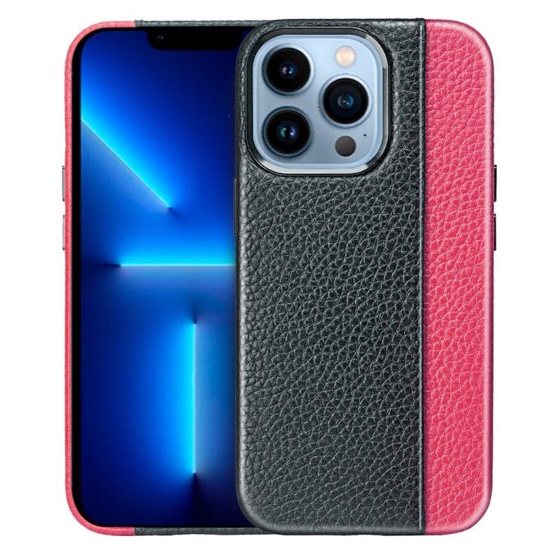 Apple iPhone 14Pro Mobiltelefon läderfodral, 360 graders allomfattande skydd, fashionabla färgmatchande svart/orange mobiltelefonfodral, metallknappar känsliga och hållbara
