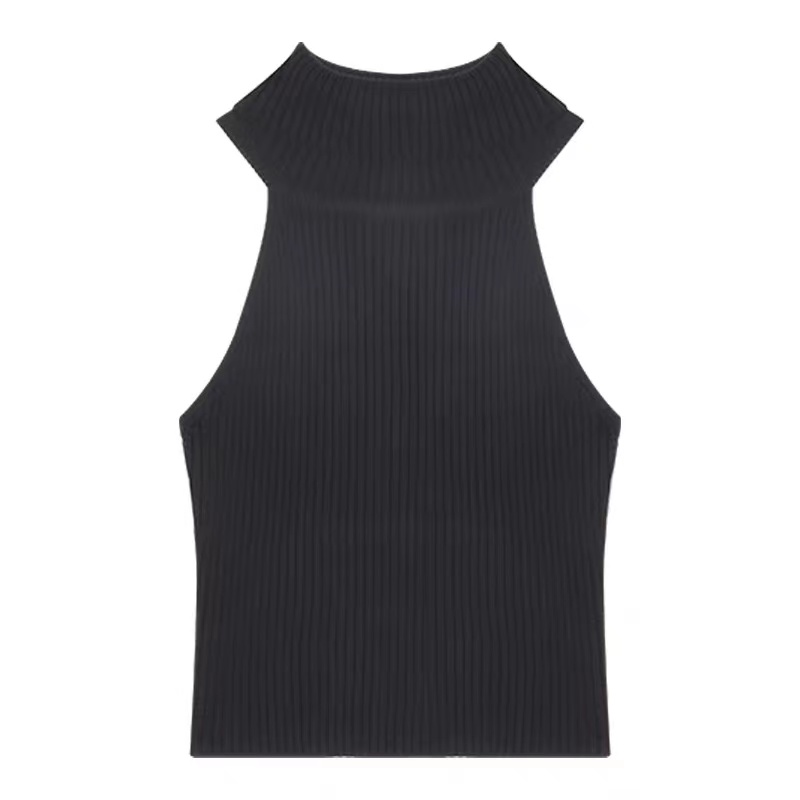 Svart Turtleneck Sexig ärmlös tröja Kvinnor är vårensnya Slim-Fit Show Short Style Vest Leggings Top tröja