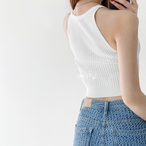 Ny sommar retro väst hängslen kvinnors solida färg ärmlös stickad tröja kort västtröja