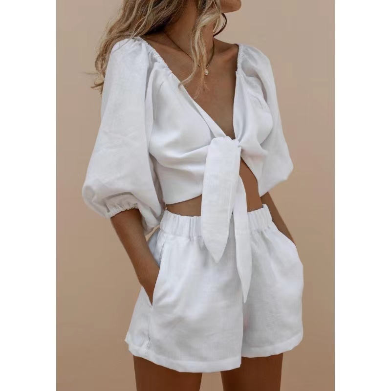 Kvinnor snör upp topp&shorts set