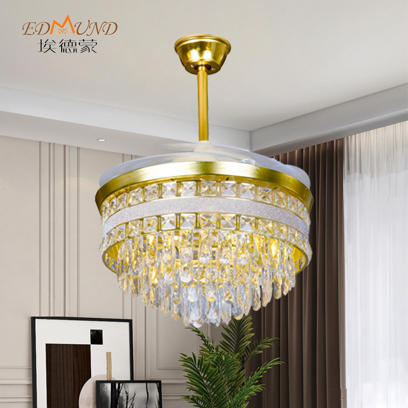 K010 Chandelier takfläkt med ljus med avlägsna 42 tum 3 färg med högtalarkristallkrona ljuskronan