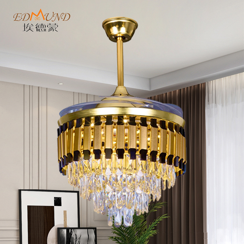 K011 Chandelier takfläkt med ljus med avlägsna 42 tum 3 färg med högtalarkristallkrona ljuskronan