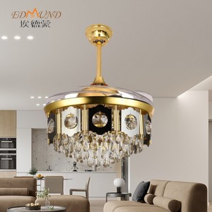 K013 ljuskrona takfläkt med ljus med avlägsen 42 tum 3 färg med högtalarkristallfläktkronkrona