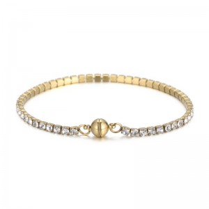 Europa och USA: s trend Titanium Steel Square Zircon Ins Wind Hand Ornament Rostfritt stål Claw Stone Single Row Diamond Female Magnet Buckle Armband