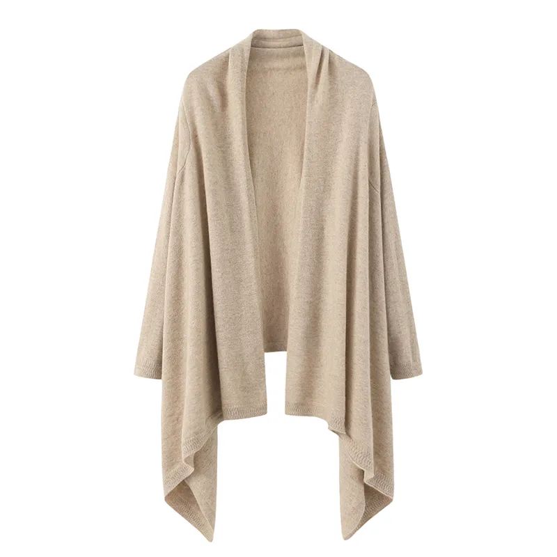 Tillverkare Ge damer med ärmar Knit Cashmere Poncho