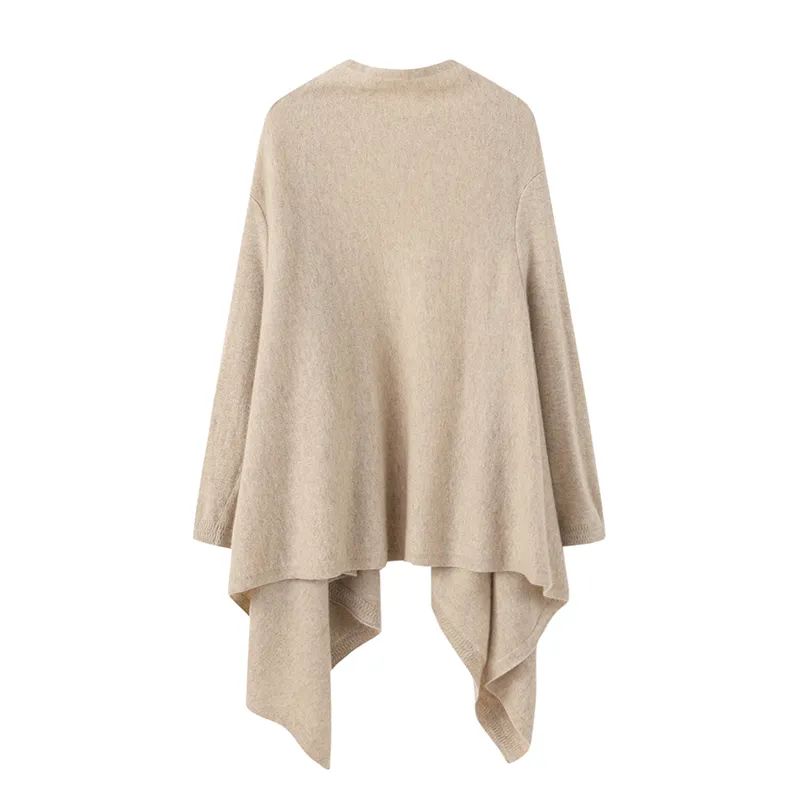 Tillverkare Ge damer med ärmar Knit Cashmere Poncho