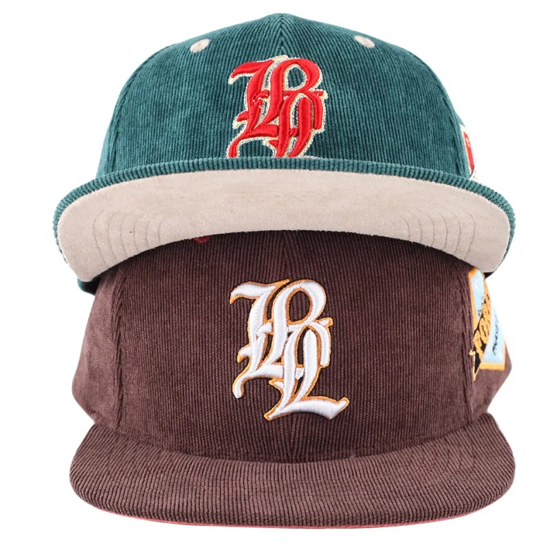 Anpassade herrbroderier 5 Panel Snapback Corduroy Caps Hats