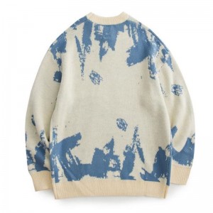 Högkvalitativ jacquard mönster stickad ullbesättningnacke män tröja