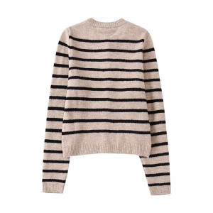 Autumn New Fashion Striped Sticked tröja Cardigan Vintage Long Sleeve Button Up Female Sweaters