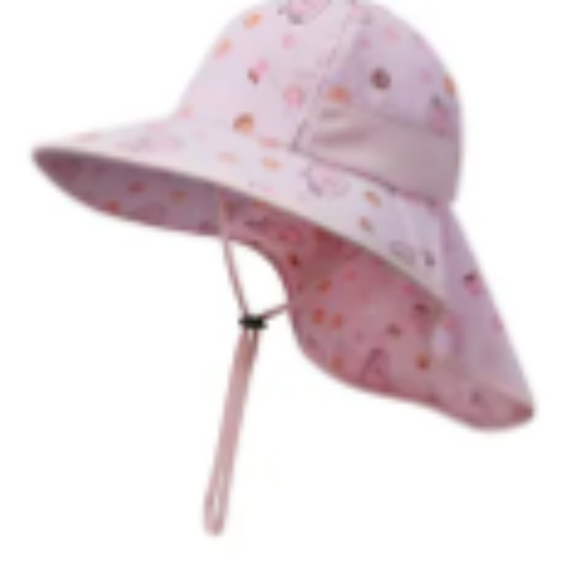 Anpassad tryckt Cotton Beach Sun Hat Kids Summer Shield Bucket Hatts With String