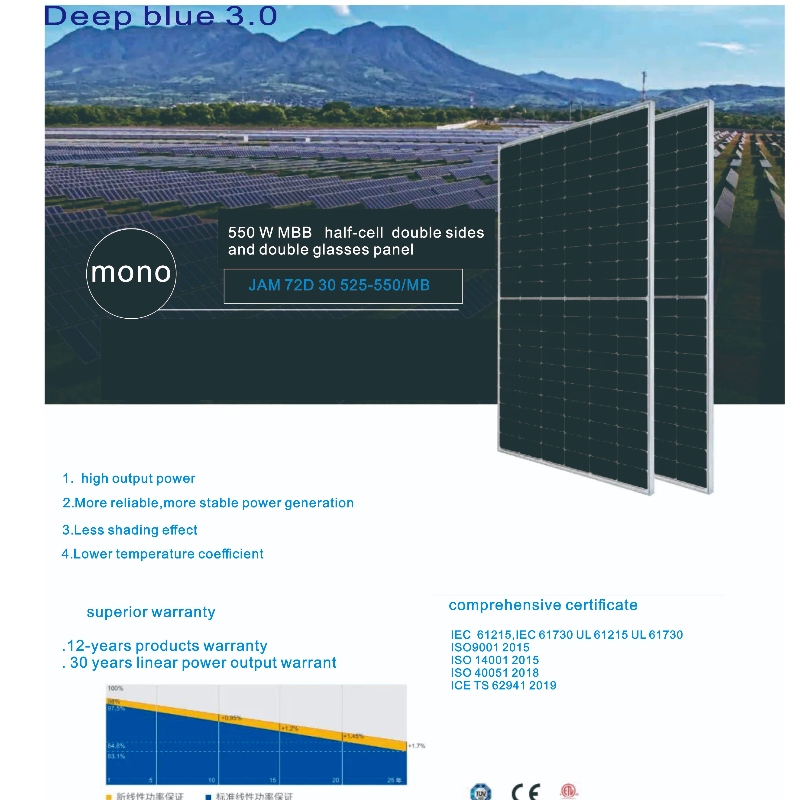 Kina tillverkare levererar 385 watt -610 watt solpaneler system dubbel sida, dubbelglasögon