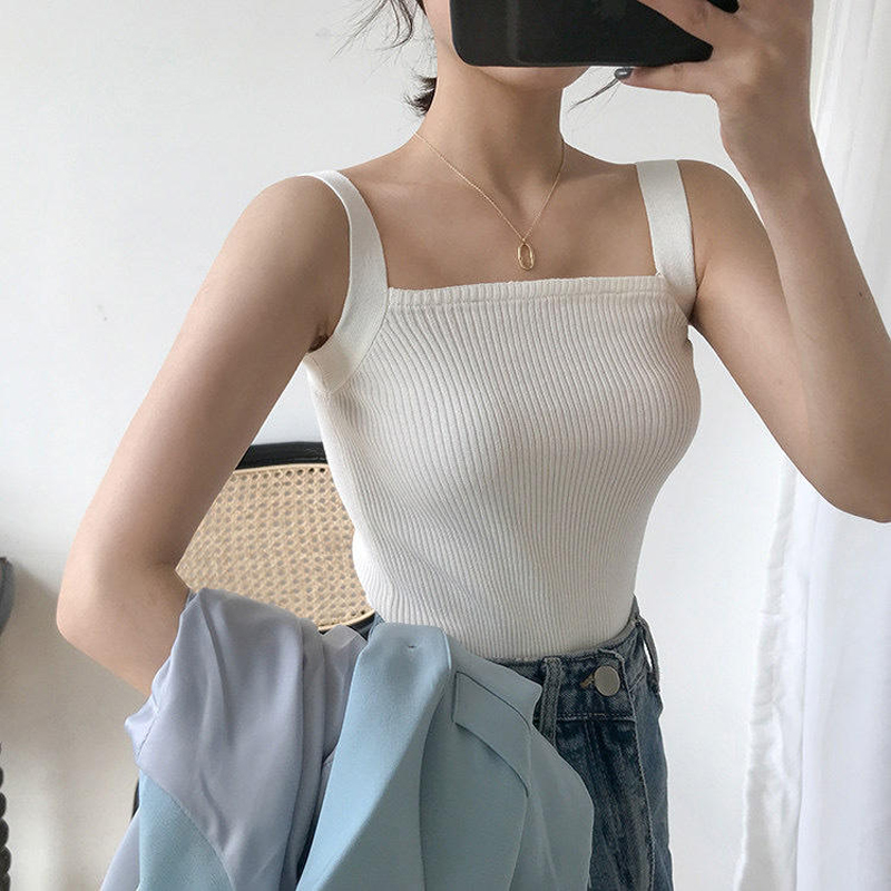 Online Celebrity Short Square Neck Camisole Female Summer Sports Sweat-Absorbent Slim Sexig stickad tröja