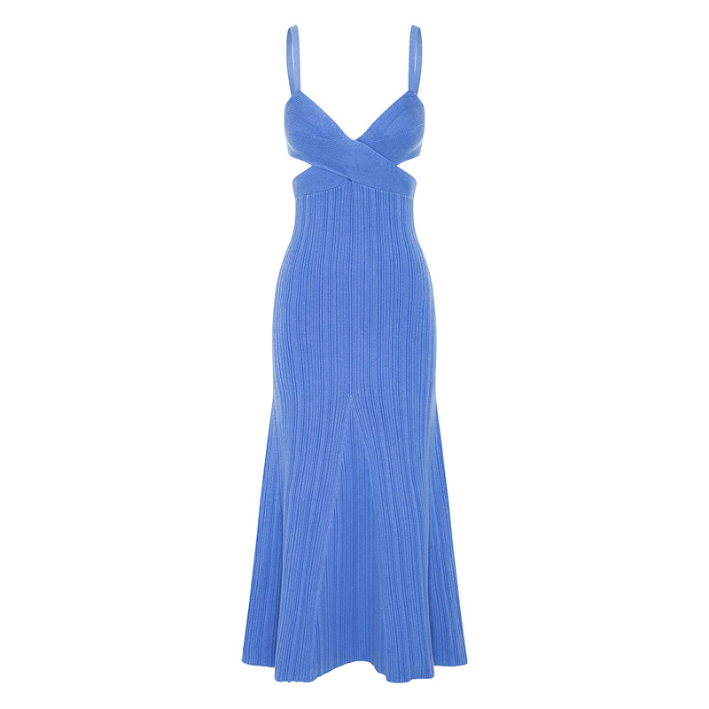 OEM Summer Holiday Party Sexig Cutout Midje Cross Effect Sweaters Casual Custom Solid Color Sticked Mini Dresses Women