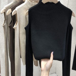 2023 New Fashion Women Winter Sweater Korean Solid Color Off-the-Shoulder Long-Sleeve Top Base Shirt Sweater
