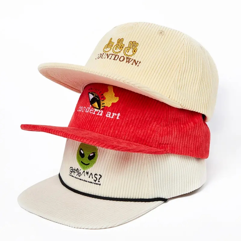 Partihandel Custom Corduroy 3D broderi Snapback Hat Snapback Cap
