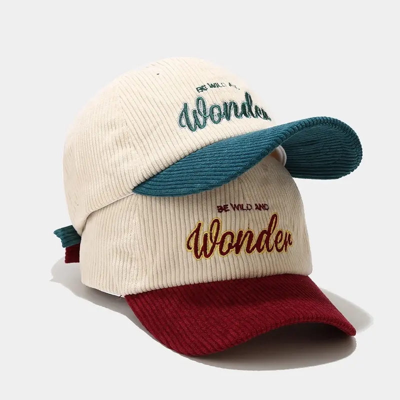 Partihandel anpassad design broderi logo corduroy pappa hatt vintage 6 panel baseball hatt mode casual baseball hattar