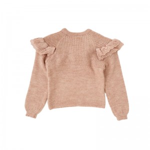 Nyaste vinter rund hals med flounce stickad bomull barn flickor tröja