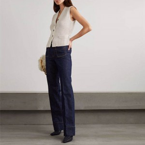 Knitwear Factory Custom 2023 Kvinnkläder Sommarkläder ärmlös tröja Neckans tränger stickade tröjor