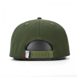 OEM Custom High Quality Classic 5 Panel Army Green Cotton Brodery Woven Patch Logo Rope Snapback Cap Hat